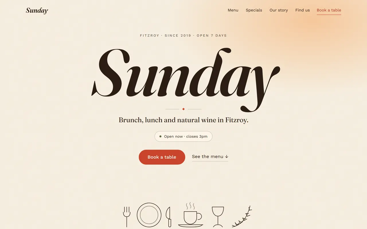 Sunday — a ready-made café, restaurant & bar website design